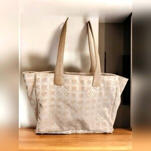 CHANEL Cream Canvas Travel Line Tote - Vintage